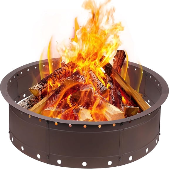 36 Inch Fire Pit Ring, Large Outdoor Campfire Pit for Patio Backyard Garden, Smokeless Steel Firepit with Air Vent for Efficient Burning & Anti-Rust Coating, Brown Steel