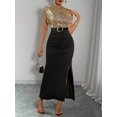 thumbnail image 3 of Elegant Black And Gold Sleeveless Sequin Top With Ruched Maxi Skirt Dress For Party Date Banquet, 3 of 7