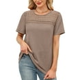 thumbnail image 5 of Ronuti Women's Tops Casual Scoop Neck Short Sleeve Waffle Knit Hollow Out Shirts Loose Tunic Tops Blouses, 5 of 10