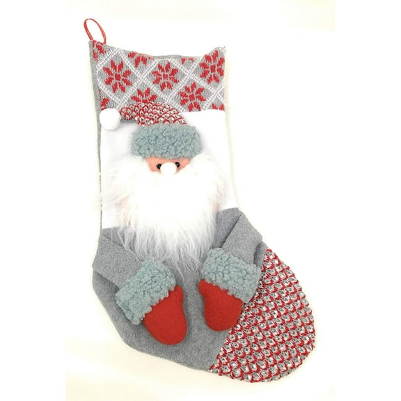 TJ Global 3D Stuffed Santa Claus Plush 17" Christmas Stocking, Festive Xmas Home Decor Decoration for Holiday Season (1 Stocking)