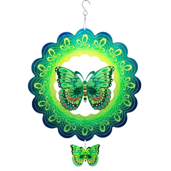 3D Wind Spinner Spiral For Yard Garden Decor Rotating Hanging Chimes Home Outdoor Decoration Green