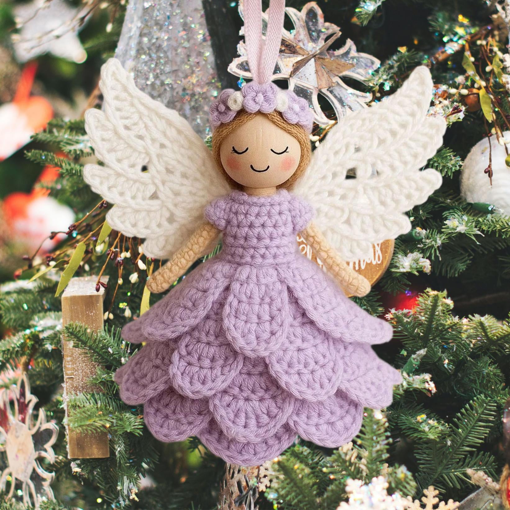 Christmas Crochet Angel Ornament Craft Kit - Cute Soft Knitted Yarn Pendant, Complete DIY Decor Set for Christmas Tree, Handmade Accessories for Personalized & Wall Decor, Purple, 5.91in