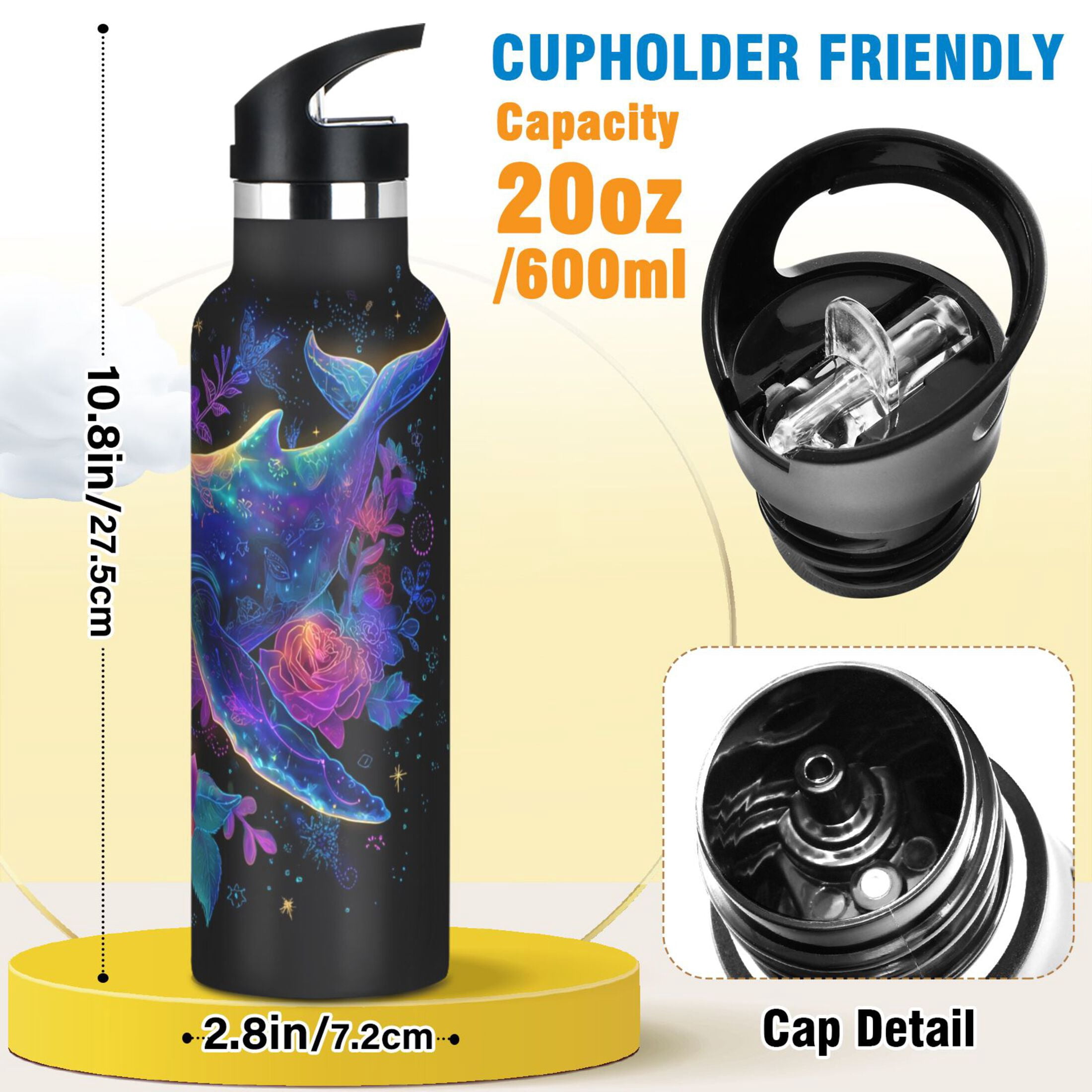 Kids Insulated Stainless Steel Sports Water Bottle 600ml Colorful Whale