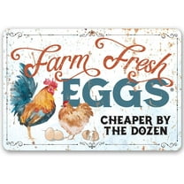 Chicken Coop Sign - Farm Fresh Eggs - Durable Metal Sign - Use Indoor/Outdoor - Makes Great Chicken Eggs Farm Decor Under $20 (8" x 12")