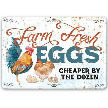 Chicken Coop Sign - Farm Fresh Eggs - Durable Metal Sign - Use Indoor/Outdoor - Makes Great Chicken Eggs Farm Decor Under $20 (8" x 12")