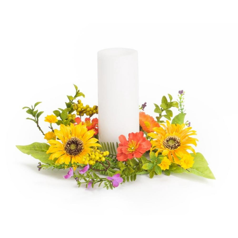 Pack of 6 Vibrant Orange and Yellow Summer Artificial Sunflower Candle ...