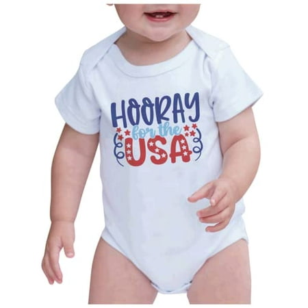

7 ate 9 Apparel Kids Patriotic 4th of July Outfit - Horray for The USA White Onepiece 0-3 Months