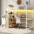 thumbnail image 5 of Harper & Bright Designs Twin Size Metal Loft Bed with Desk and Shelves, High Twin Loft Bed Frame with Drawers LED Light and USB Charging Station, Oak Natural Wood + Antique White, 5 of 12