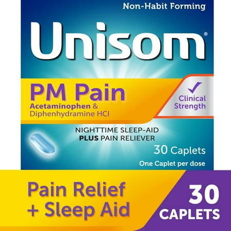 Unisom PM Pain Clinical Strength Acetaminophen and Diphenhydramine HCI Night Time Sleep Aid Caplets 30 ct