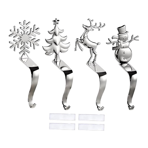 4 Pieces Snowman Stocking Holders Fireplace Hooks Xmas Decorations Stable No-drill Base for Mantle and Staircase