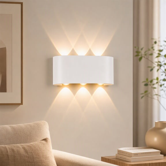 Outdoor Wall Sconces, LED Wall Lights for Living Room, White Finish, Warm 6W Light, IP65 Waterproof, Patio Garden Porch
