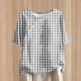 thumbnail image 1 of Fiudx Ofertas Relámpago Top de Manga Corta con Cuello Redondo y Botones de Lino con Estampado Informal para Mujer, 1 of 5