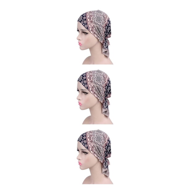Turbante elástico Qarigey para mujer gorro de algodón bufanda preatada pañuelo para la cabeza sombrero de quimio talla única