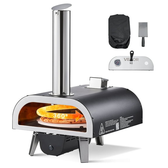 VEVOR Outdoor Pizza Oven, 12 in Wood Fired Pizza Ovens,Pellet Pizza-Stove with Thermometer & Electric Rotation, Portable Pizza-Maker for Outside Backyard Patio Camping, Pizza-Stone, Carry Bag,Shovel