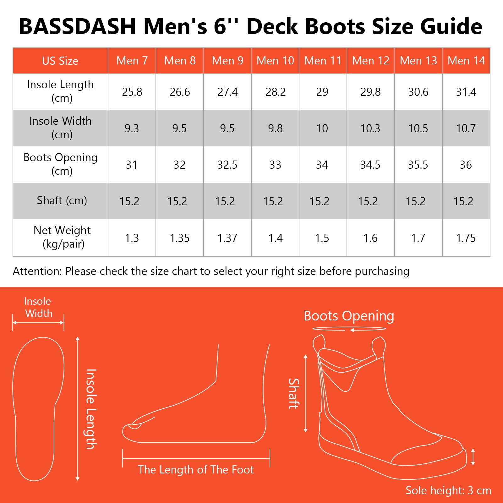 BASSDASH Men’s 6" Waterproof Deck Boots with Breathable Lining Anti-slip Neoprene Rubber Ankle Rain Boots for Fishing Boating