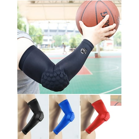NK SUPPORT 1 Pair Honeycomb Crashproof Elbow Sleeve Pad - Protective Compression Arm Guard Sleeve Support for Basketball Football Volleyball Baseball Softball Outdoor Sports Red Size (Best Arm Pads For Football)