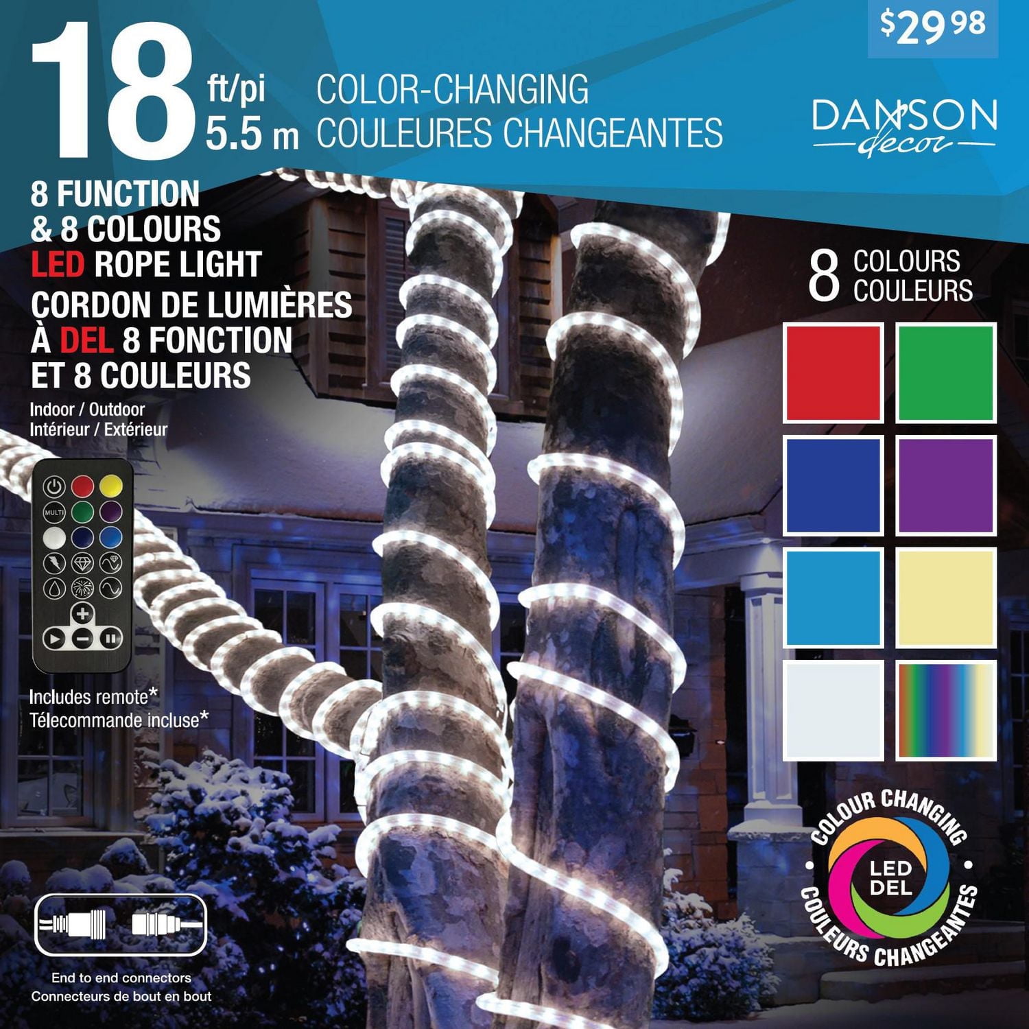 5.48M ROPE LIGHT WITH 108 LED, INDOOR/OUTDOOR, CLEAR PVC TUBE, COLOUR CHANGING LIGHTS