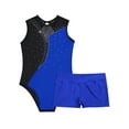 thumbnail image 5 of IEFIEL Girls Shiny Rhinestones Splice Gym Suit Activewear Ballet Gymnastics Tank Leotard with Shorts Dancewear Royal Blue 10, 5 of 7
