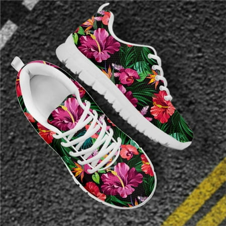 

Tropical Plant Red Hibiscus Fashion Women s Shoes Casual Sneakers Autumn Female Lace-up Mesh Walking Shoes for Girls