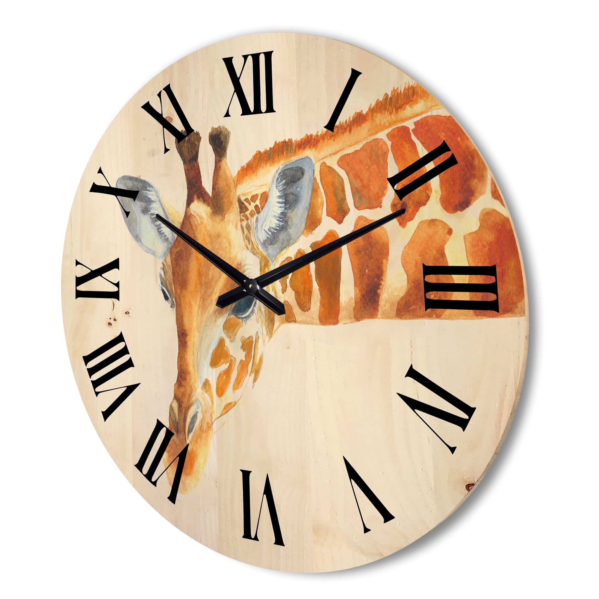 Designart 'Close Up Portrait of A Giraffe IX' Farmhouse Wood Wall Clock