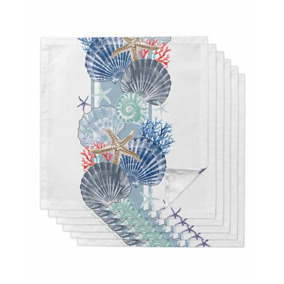 nqOlkjepod Navy Blue Coastal Cloth Napkins Set of 6 Reusable Dinner Napkins, Summer Beach Nautical Shell Starfish Cocktail Napkin Washable Table Napkins for Wedding/Holiday Party/Baby Shower 20"x20"