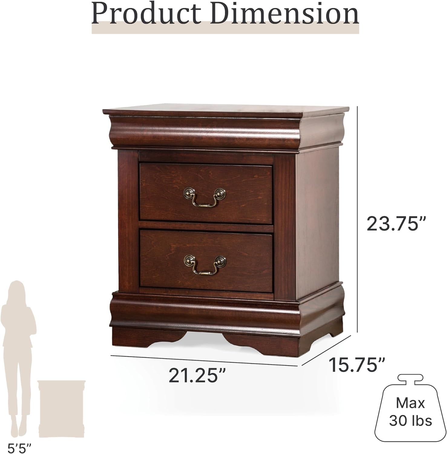 Furniture of America Toni Wood 2-Drawer Nightstand in Cherry (Set of 2)