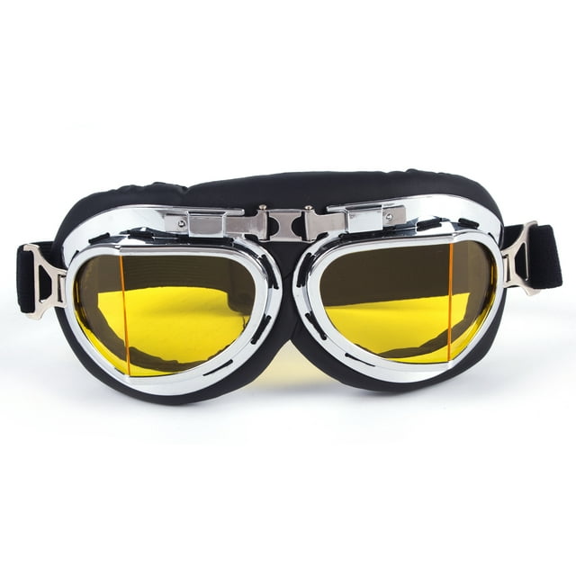 SAYFUT Ski Goggles Vintage Motorcycle Scooter Open Face Visor UV Goggles Biker Pilot Outdoor Ski Goggles with Adjustable Straps
