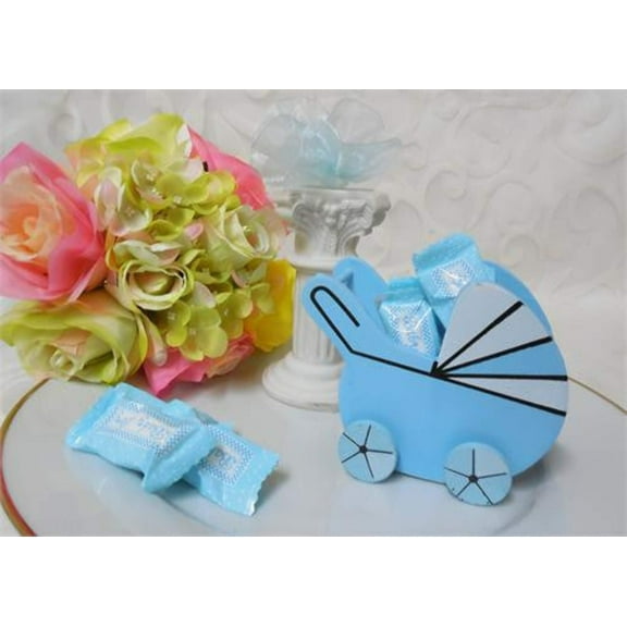 Wood Baby Stroller Baby Shower Decoration Blue (12 Pieces)