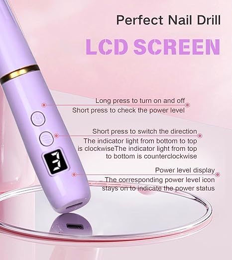 Electric Nail Drill Machine File Efile Set for Acrylic Gel Nails Portable Nail Drill Machine Kit Rechargeable Pedicure Tools for Hand Feet Manicure Pedicure Tools Polishing Set