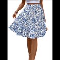 thumbnail image 3 of Falda de Mujer con Estampado Floral, Dobladillo con Volantes, Cintura Alta Elástica y Lazo Frontal. Azul Pavo Real L, 3 of 10