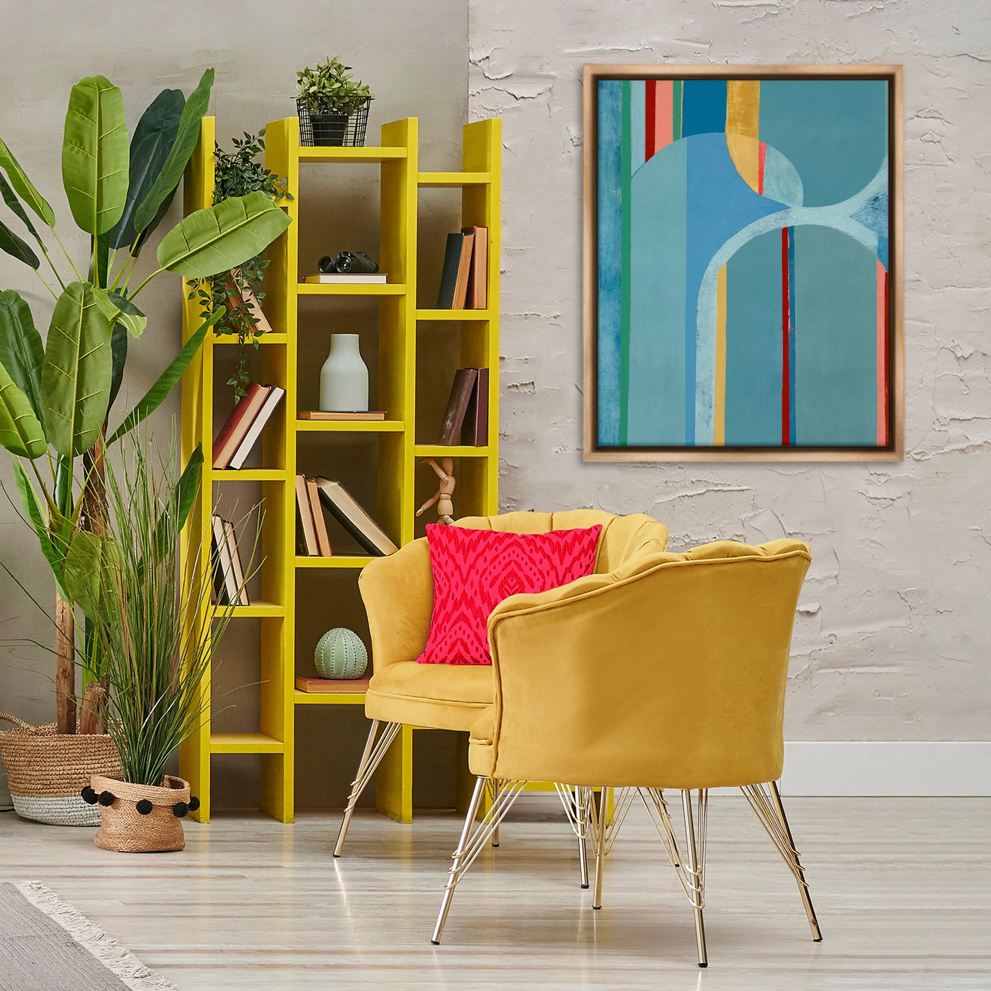 Stupell Industries Funky Blue Arches Abstract Painting Brown Floater Framed Canvas Art Print Wall Art, 25 x 31