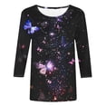 thumbnail image 5 of ZQGJB Cute Butterfly Print Shirts for Women Dressy Casual 3/4 Lenght Sleeve Round Neck Graphic T-Shitrs Top Loose Fit Comfy Tunic Tees Blouse Multicolor#08 L, 5 of 6