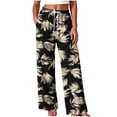 thumbnail image 2 of Yteetum Women's Lounge Wide Leg Pants Drawstring Elastic Waist Palazzo Pant Fall Casual Floral Print Loose Comfy High Waisted Loungewear Trousers, 2 of 6