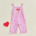 thumbnail image 3 of MEZZALL Girls Bodysuits Floral Embroidered Denim Romper Jumpsuit With Heart Design Cute Casual Sleeveless Overalls Toddler Kids Playwear Square Collar Stylish Back To School Onesie, 3 of 5