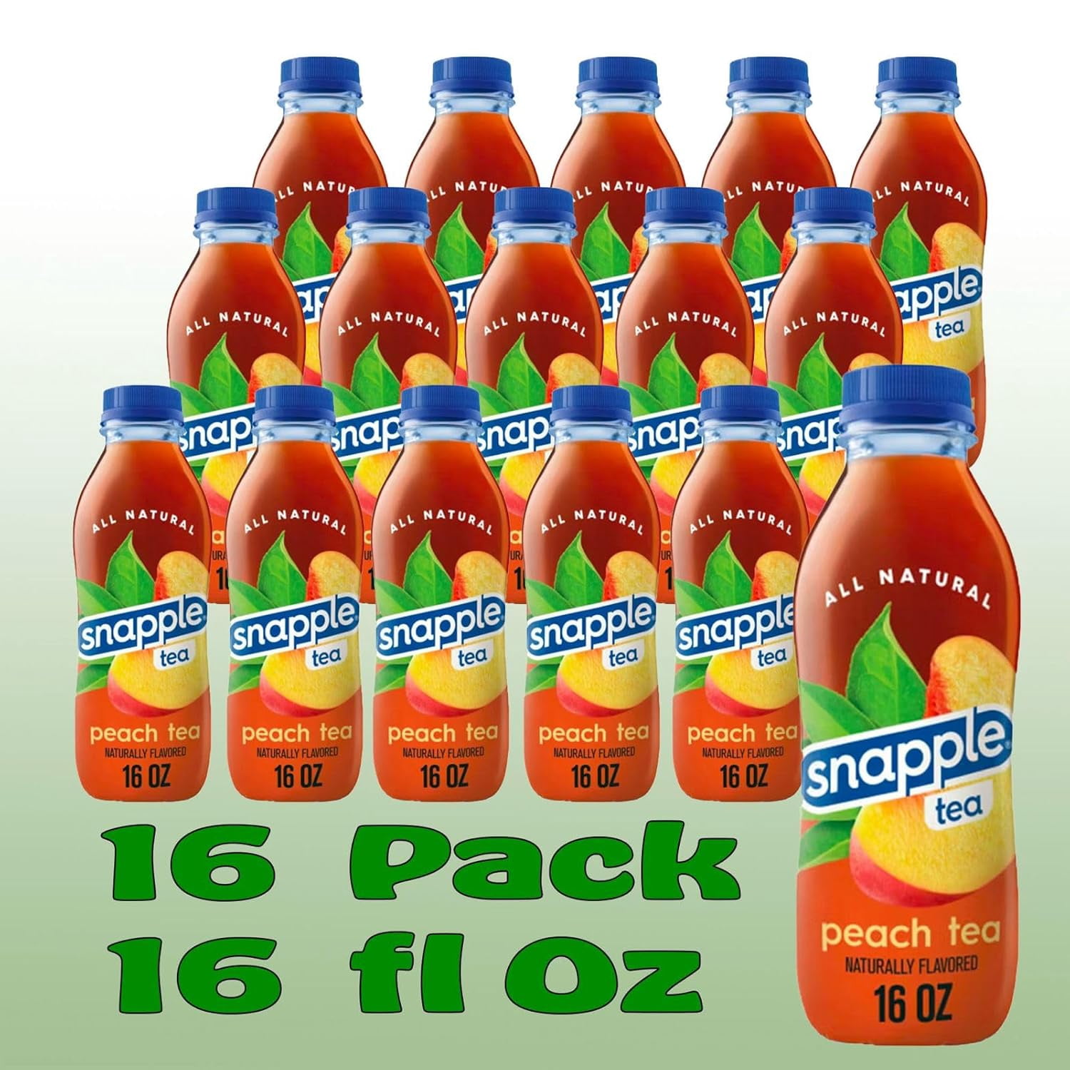 Snapple Peach All Natural Fruit Juice Drink, 16 fl oz Plastic Bottles, Made with Real Fruit Flavor, 16-Pack