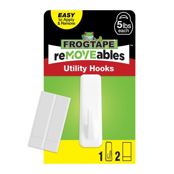 FrogTape reMOVEables Large White Utility Hook, 1 Hooks and 2 Adhesive Strips