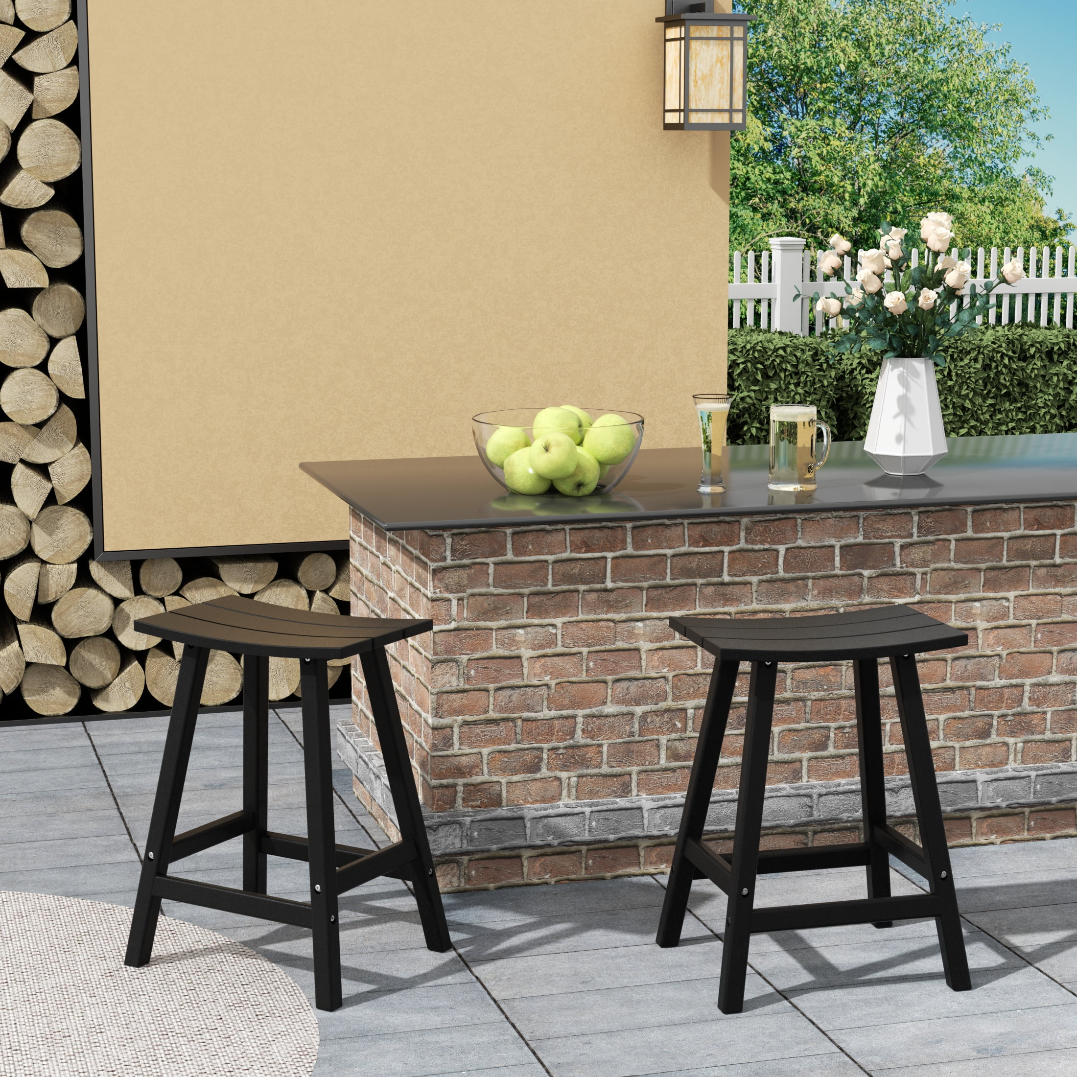 GARDEN 24" Inches Adirondack Plastic Outdoor Bar Stools (Set of 2