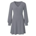 thumbnail image 4 of Aayomet Sweater Dresses Long Fashionable Solid V Neck Knit Dress Warm Temperament Skirt (Gray, M), 4 of 5