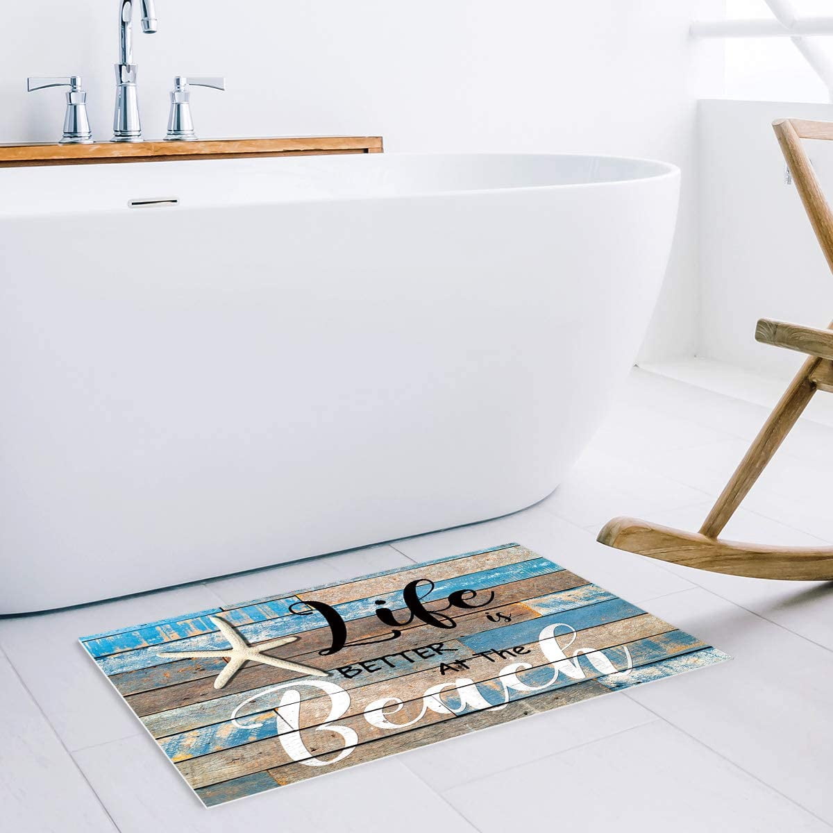 Door Mat 16x24 inch Welcome Mat Front Floor Mats, Non Slip Indoor Carpet/Absorbent Outdoor Shoes Scraper, Life is Better at The Beach Starfish Retro Wood Board Low-Profile Rugs Doormats for Entryway