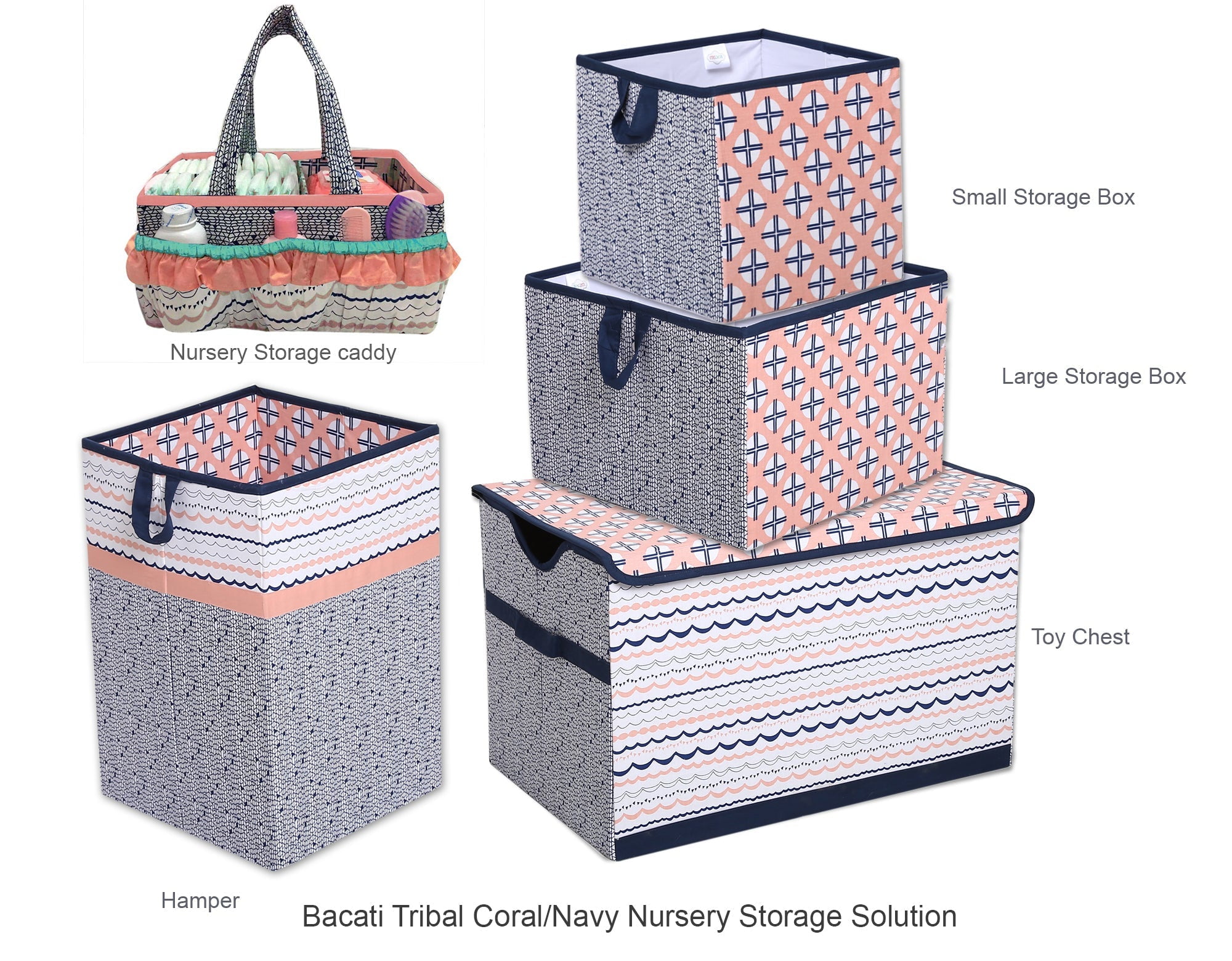 Bacati - Nursery Storage Caddy Tribal Olivia Coral/Navy Girls