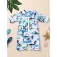 thumbnail image 2 of Toddler Baby Boy One Piece Swimsuit Infant Short Sleeve Zipper Bathing Suit Rash Guard Swimwear Beachwear Sunsuit, 2 of 7