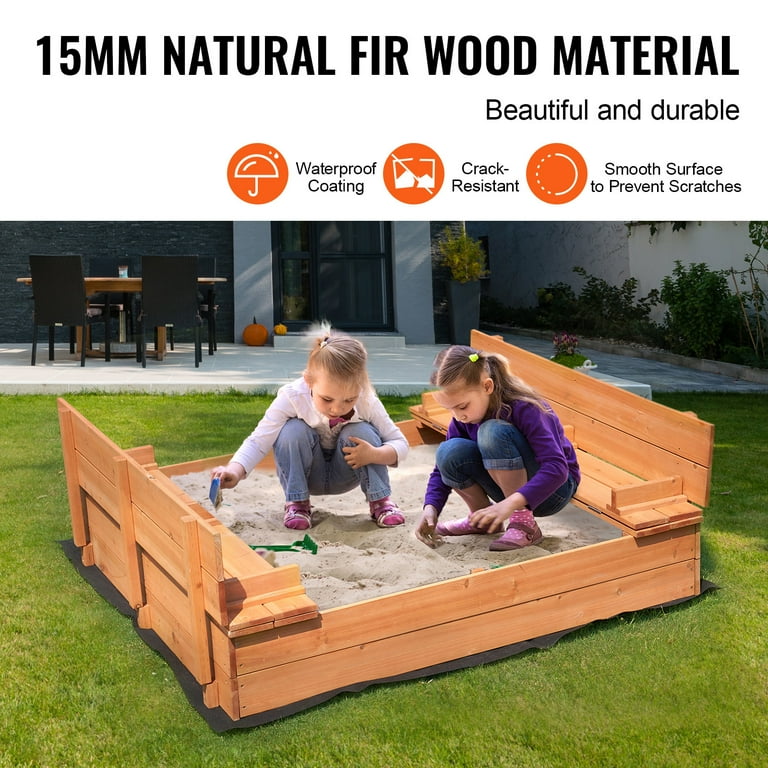 KFFKFF Wooden Sandbox, Dimensions 52.4x47.2x16.9 inches, Featuring