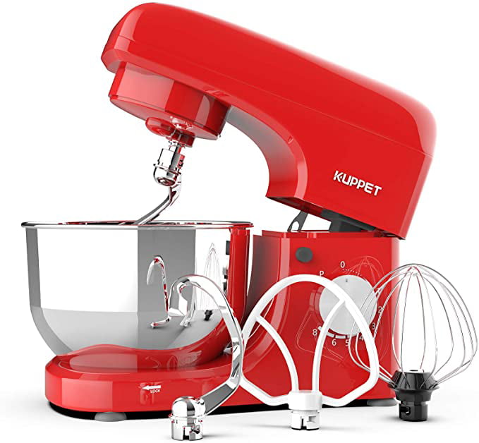 Kuppet Stand Mixer, 8-Speed Electric Mixer, Tilt-Head Food Mixer with Dough  Hook, Wire Whip & Beater, 4.7QT Stainless Steel Bowl, Red