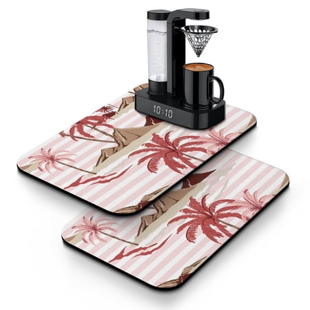 Tropical Palm Trees Diatom Mud Dish Drying Mat Absorbent Coffee Bar Mat with Summer Beach Vibes Vibrant Hawaiian Counter Pad with Palm Tree Sunset