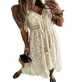 thumbnail image 2 of Femmes Boho Dentelle Maxi Midi Robe Été V-Cou Bretelles Spaghetti Floral Longues Robes Beachwear Sundress, 2 of 5