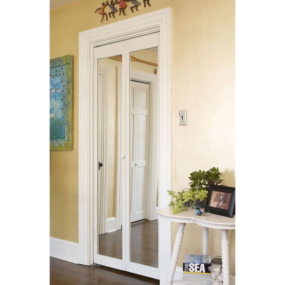 Pinecroft Traditional Mirror Bifold Door, 30-in. x 80-in., Unfinished Pine