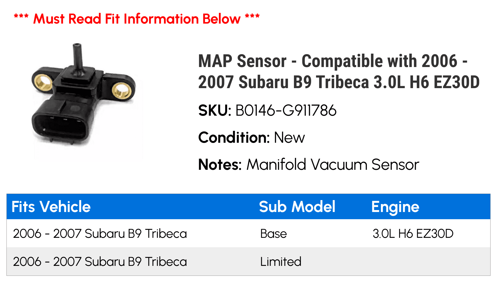 Subaru Tribeca Parts List