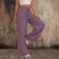 thumbnail image 2 of ZHYou No BoundarieWide Leg Pants for Women Linen Drawstring Waist Pockets Loose Baggy Lightweight Summer Pull On Trousers for Daily Wear Purple Size 2XL, 2 of 8