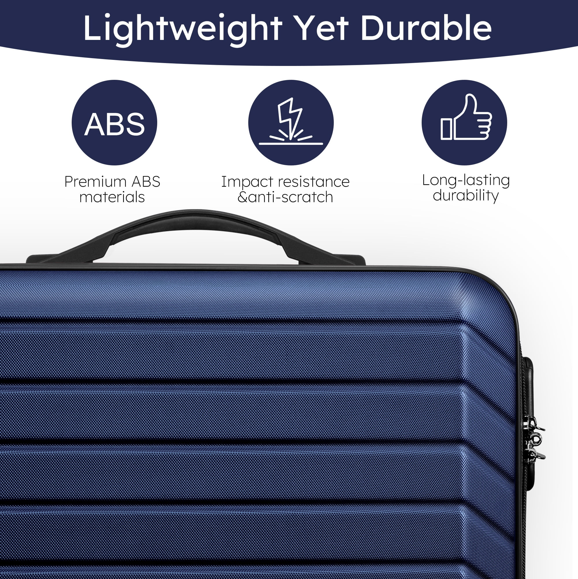 10 Piece Luggage Sets, 20 24 28 inch Lightweight Harside Suitcase with Spinner Wheels and 7PCS Packing Cubes(Navy)