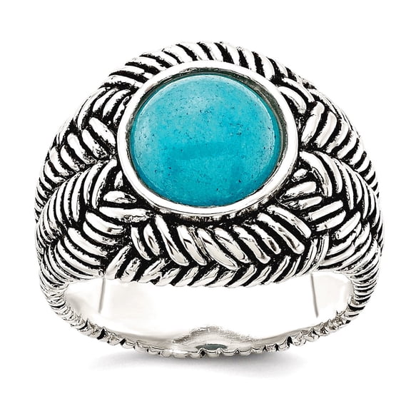 17.4mm 925 Sterling Silver Oxidized Simulated Turquoise Ring Size 6 Ring for Women - 10.4 Grams
